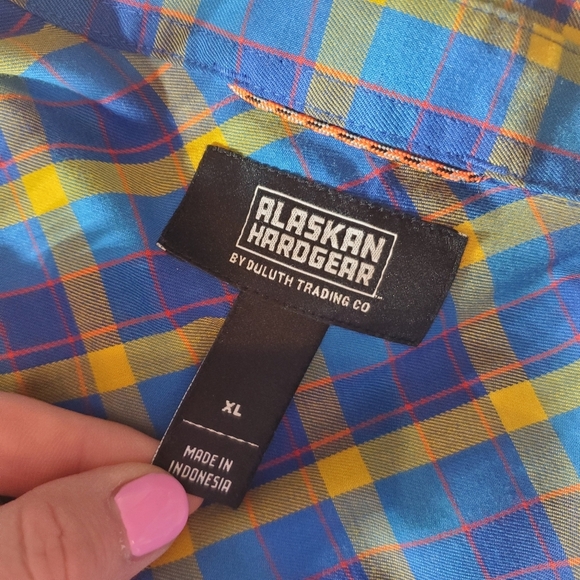 Duluth Trading Company Alaskan Hardgear Midnight Sun Shirt Blue Aster Plaid NWOT - Picture 2 of 16